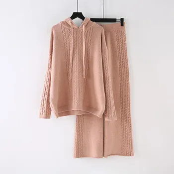 

Milinsus Women 2 Piece Set Loose Hooded Sweater Top And Wide Leg High Waist Pants Suit Fashion Winter Korean Female's Long Sets
