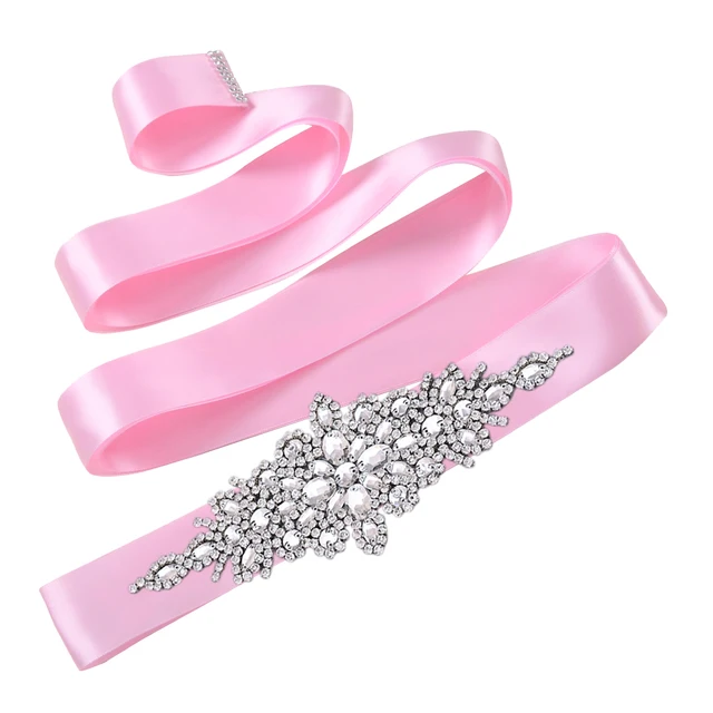 TOPQUEEN S01 Rhinestone Women's Belt Bride Belts Bridal Sashes Wedding Accessories Belts For Evening Party Prom Gown Dress pink ribbon