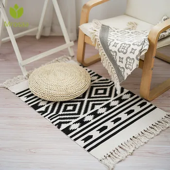 

100% Cotton Retro Carpet For Sofa Living Room Bedroom Rug Tassels Yarn Dyed 60x130cm Table Ruuner Bedspread Tapestry Home Decor
