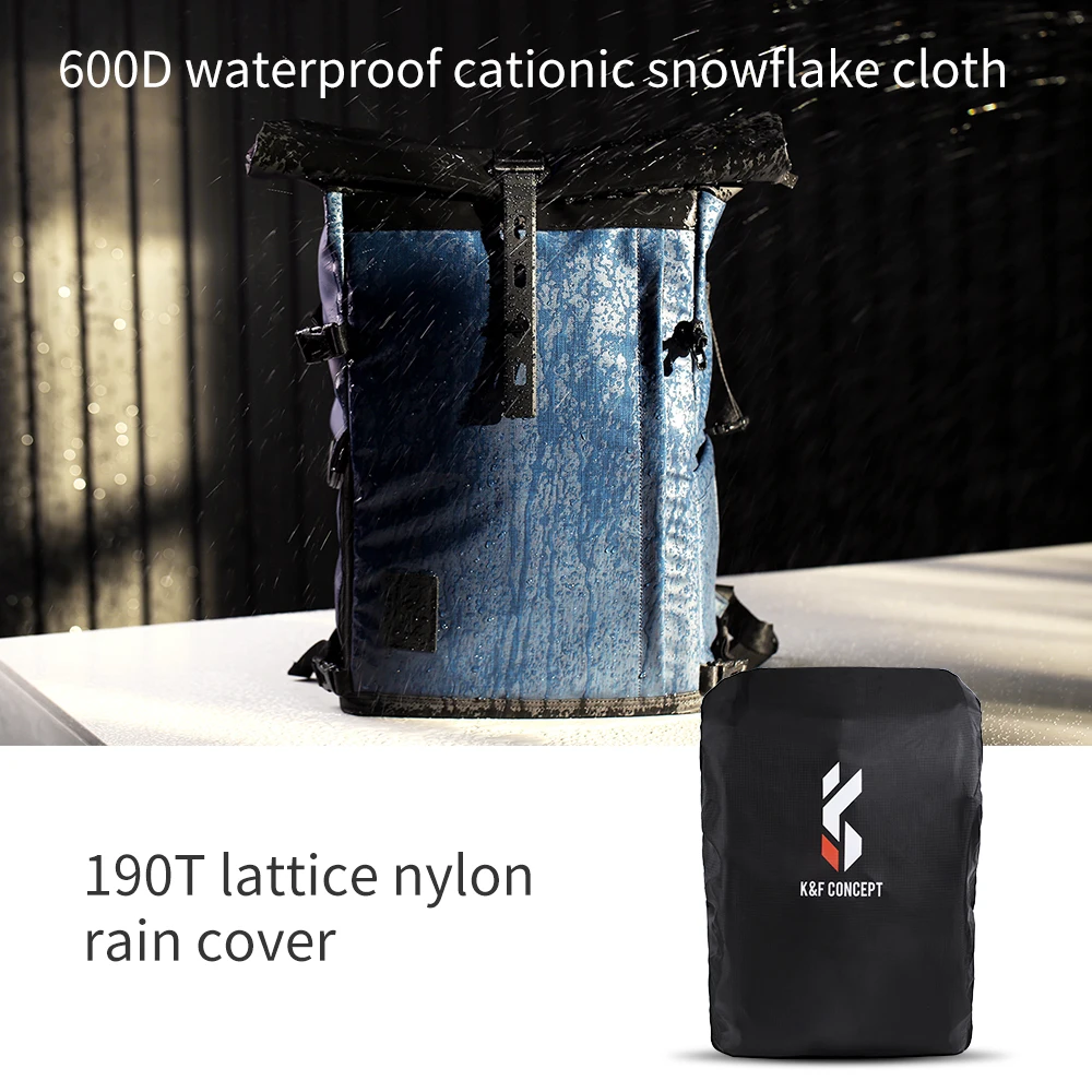 K&F Concept 17.7 inch Camera Backpack Waterproof Photography Bag for DSLR Camera Lens Laptop bag with Rain Cover tripod hold