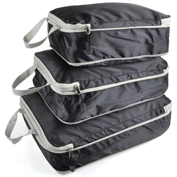

Travel Storage Bag Set for Clothes Tidy Organizer Wardrobe Suitcase Pouch Travel Organizer Bag Case Shoes Packing Bag 3 PCS Blac
