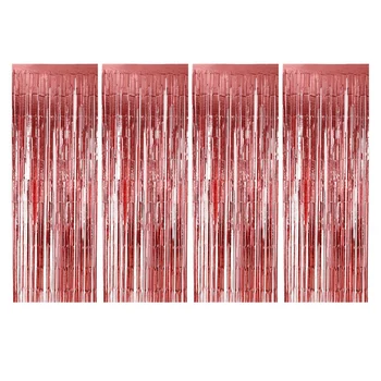

PET Curtain Metal Shiny Curtain Flash Curtain Birthday Wedding Party Christmas Wall Decorations 4 Strips Rose Gold