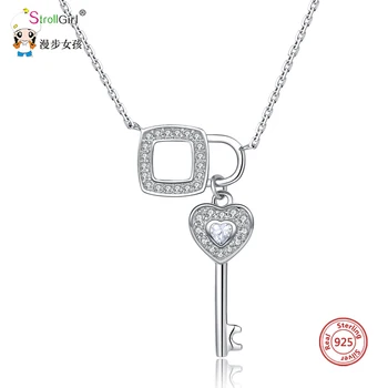 

StrollGirl 100% 925 Sterling Silver White CZ Pendant Key Envelope Chain Pendant Necklace Women Fashion Jewelry Free Shipping Hot
