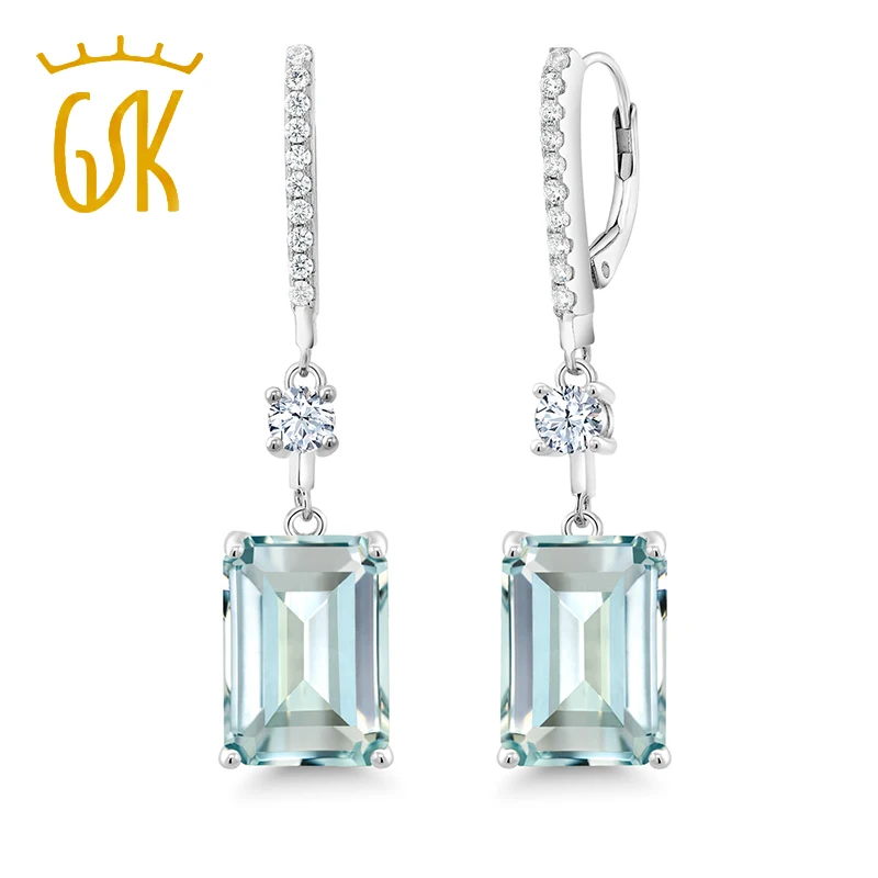 GemStoneKing 13,58 карат классические Восьмиугольные Небесно имитация аквамарина 925 пробы серебряные Висячие серьги для женщин хорошее ювелирное изделие подарок