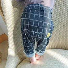 Весна-Осень, новые товары брюки для детей 0-3 лет, классические клетчатые штаны в Корейском стиле с буквенным принтом бутик класса А
