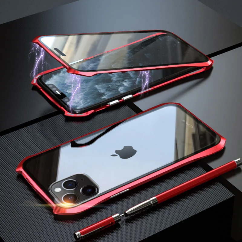 Магнитный чехол Luphie 360 для iPhone 11 Pro Max 9 H, чехол из закаленного стекла для мобильного телефона iPhone 11 Pro, чехол s - Цвет: Red