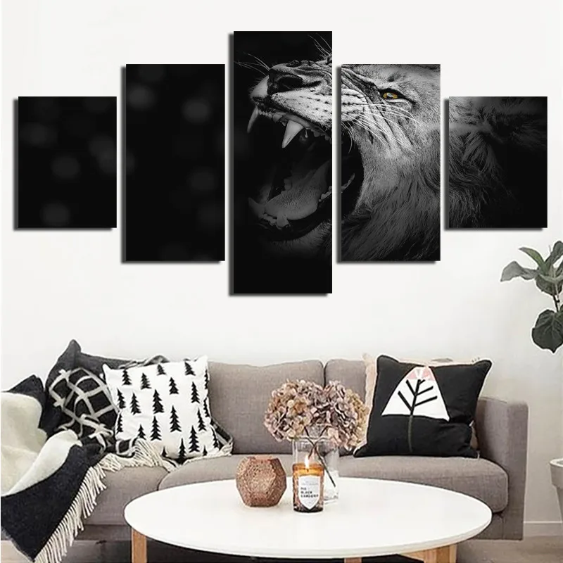 

Black And White Ferocious Tiger Poster 5pcs Animal Nordic Decoration Home Hd Print Canvas Painting Modern Home Decoration
