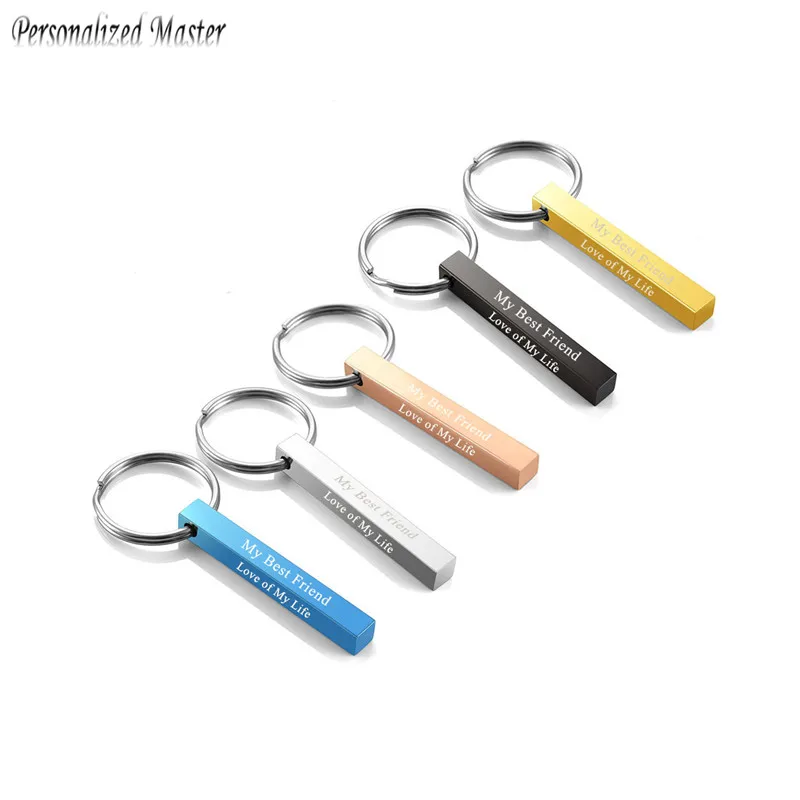 Llaveros personalizados de acero inoxidable, llaveros con texto grabado liso, fecha, rectangular, accesorios para llaves