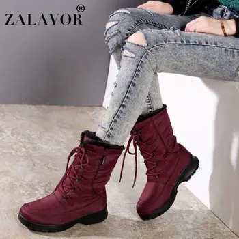 

ZALAVOR Lady Cross Strap Simple Keep Warm Snow Boots Thick Bottom Plush Fur Mid Calf Boots Brand High Quality Shoes Size 36-40