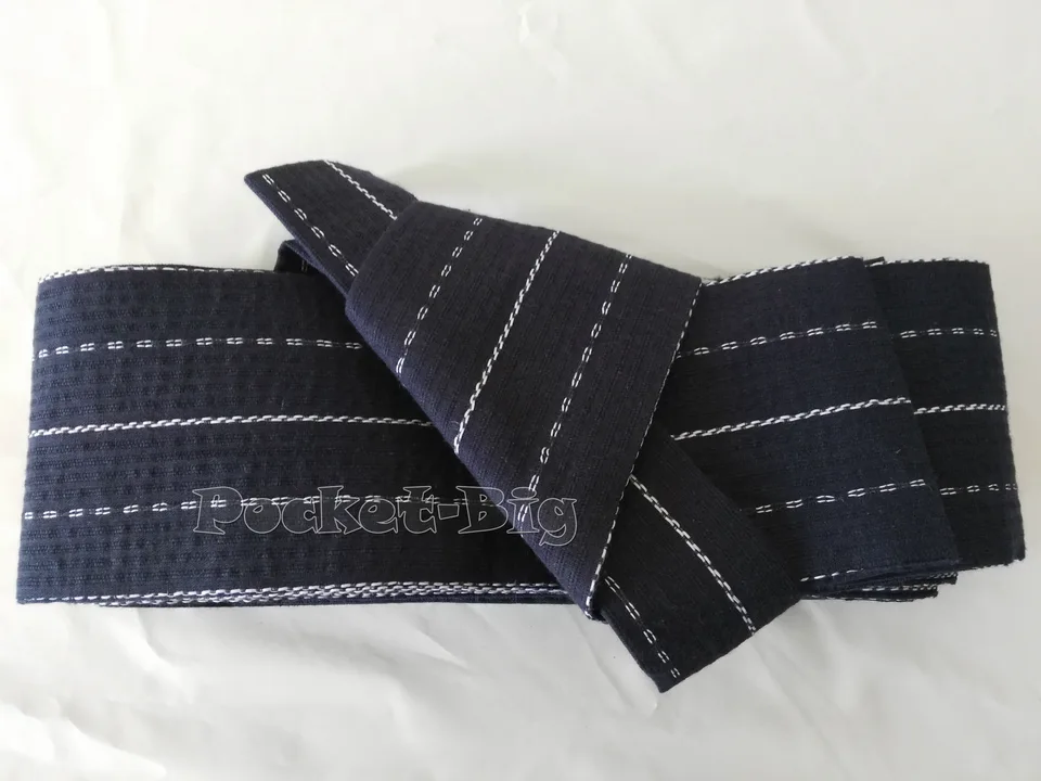 Traditional Japanese Kaku Obi Kimono Belt - 100% Cotton, Navy Blue, Made In Japan