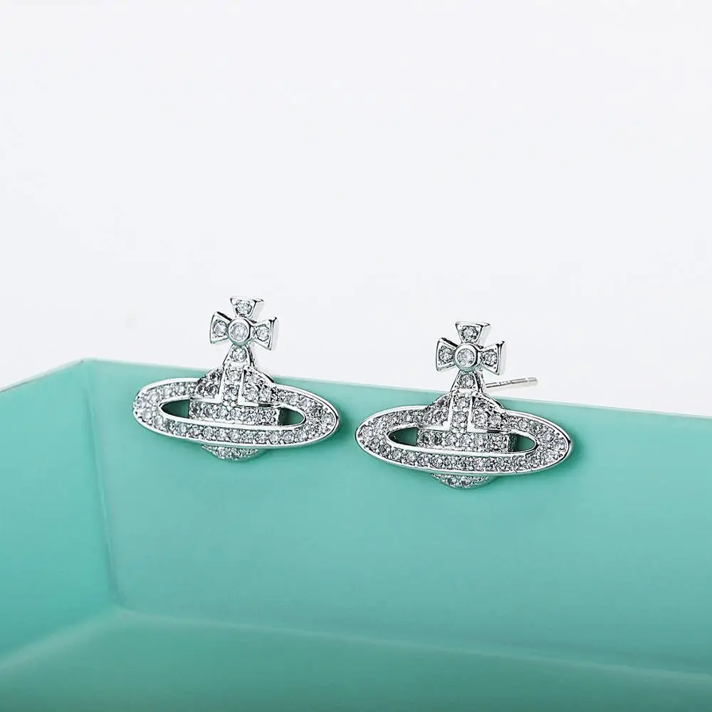 

Fashion Planet Earrings Female Saturn Party Jewelry Shiny Zircon Earrings For Women Silver Color Stud Earrings Birthday Gift