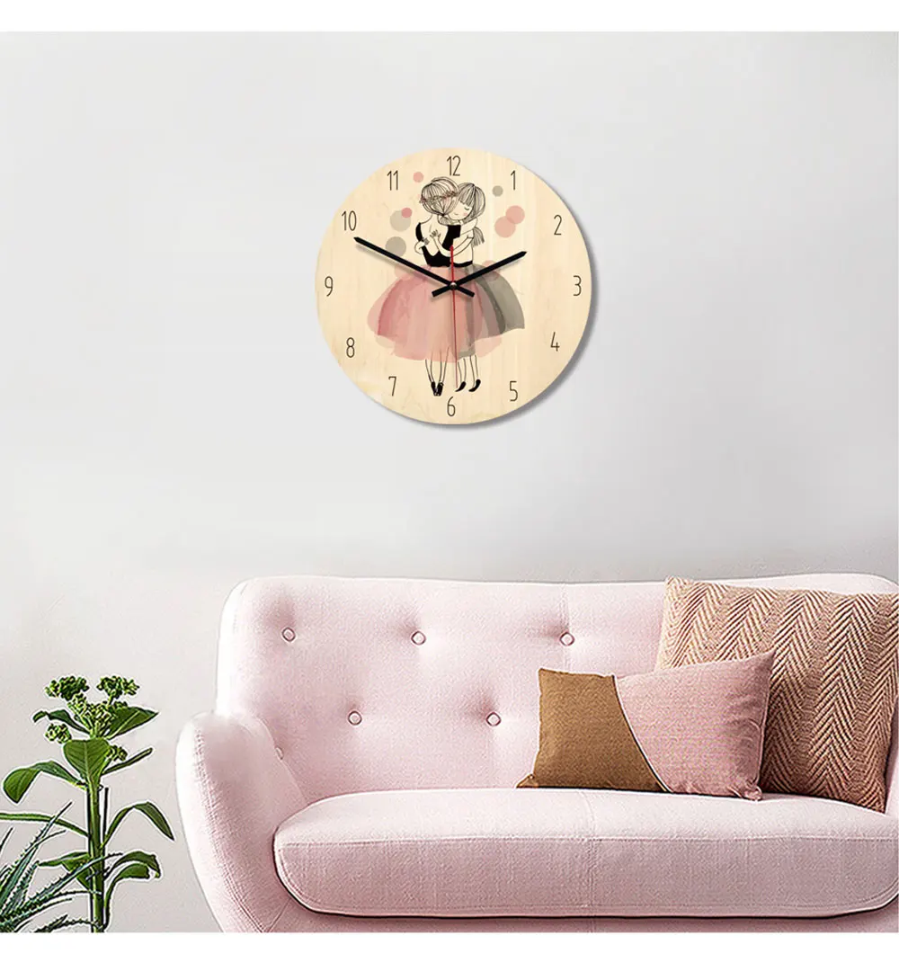 Новые деревянные печатные настенные часы прекрасная девушка reloj de pared детская комната экологическая Бесшумная Horloge