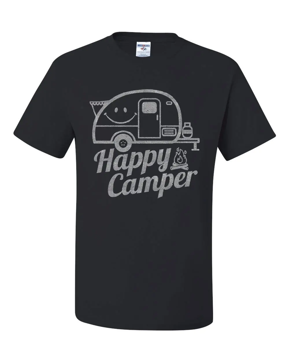 Happy Camper T-Shirt Rv Tourism Camping Summer Nature Travel Designer New Short-Sleeve Cotton Print Men Striped T Shirt |