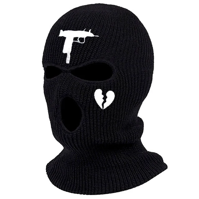 best beanie brands 3-Hole Knitted Rose Flower/Broken Heart Embroidery Face Cover Ski Mask Winter Balaclava Warm Full Face Mask for Outdoor Sports black skully hat Skullies & Beanies