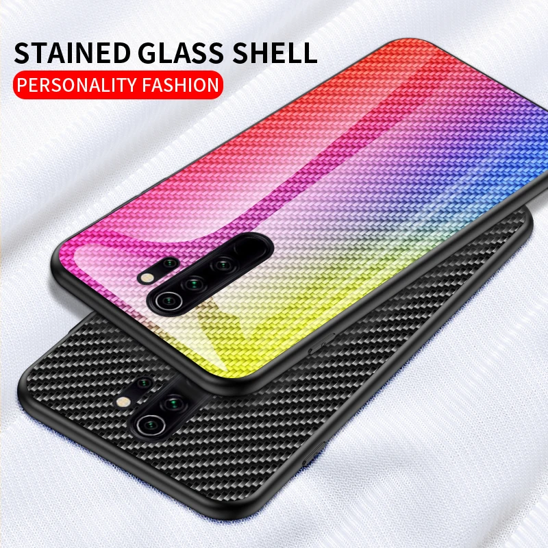 For Xiaomi Redmi Note 8 Pro Case Gradient Tempered Glass Back Cover Soft Silicon Frame Phone 3