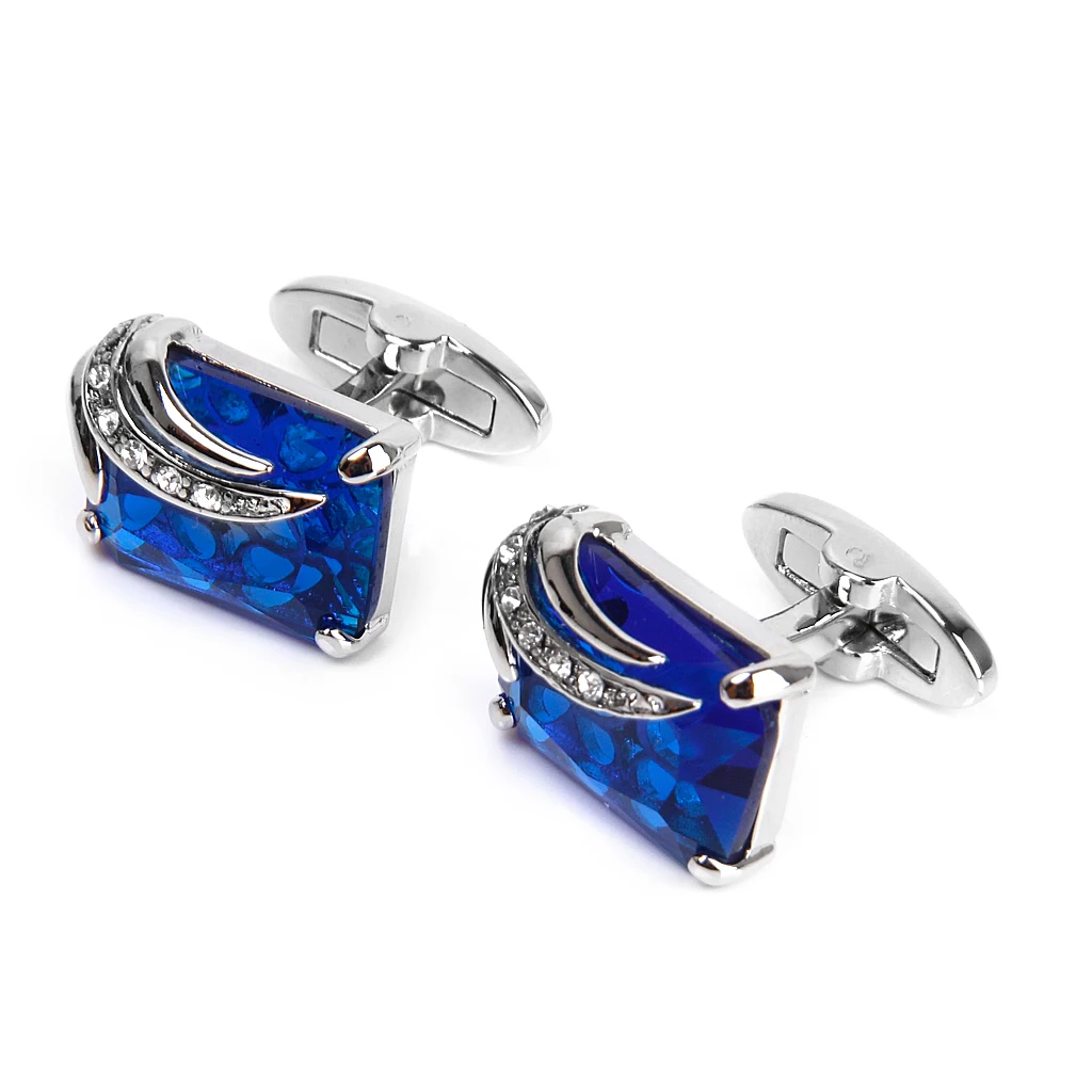 1 Pair of Cufflinks Men's Rectangle Blue Crystal Cufflinks Shirt Cuff Links Wedding Party Groom Gift