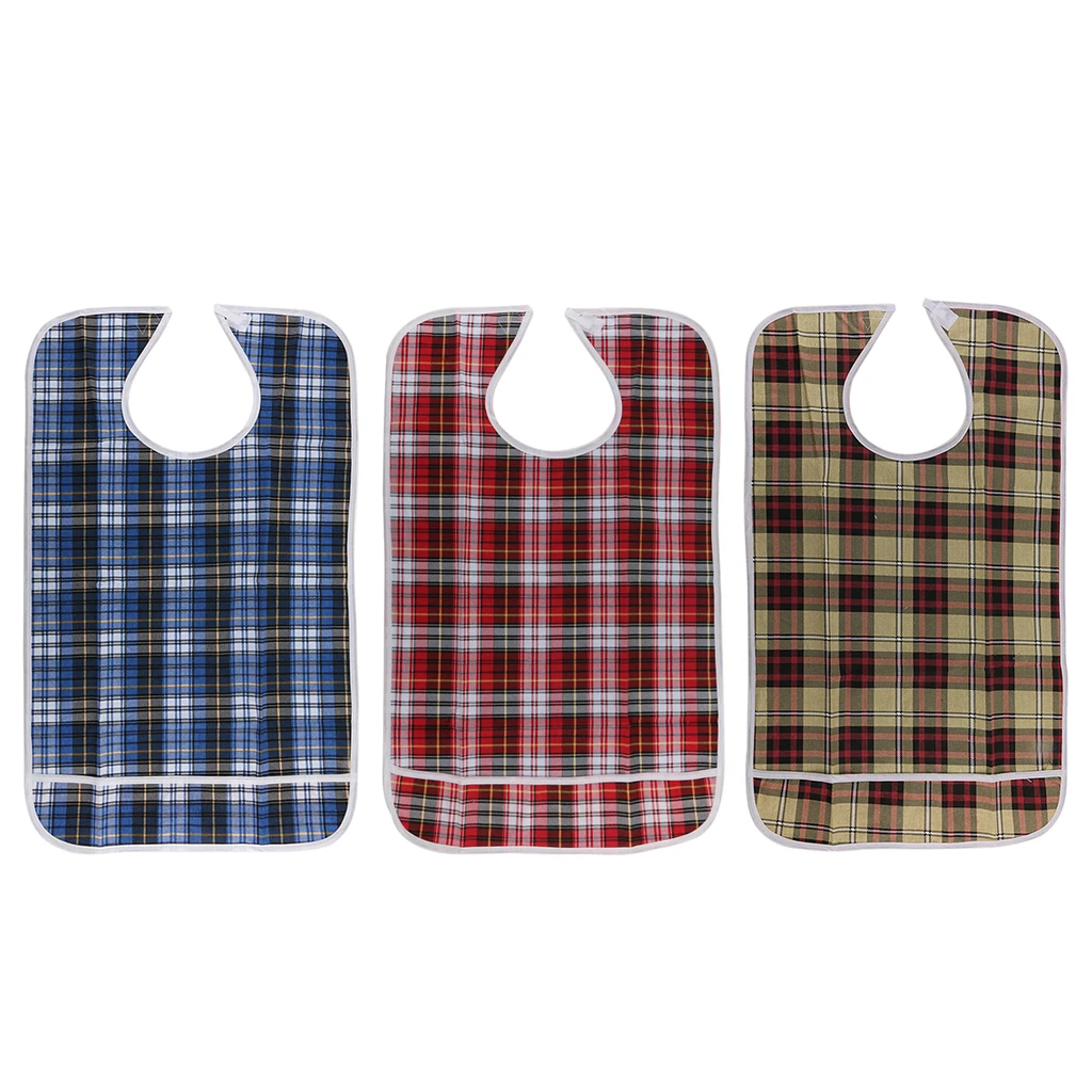 Adult Bib - Reusable Clothing Protector - Waterproof and Washable - with Crumb Catcher