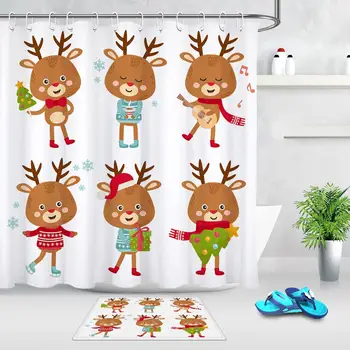 

High Quality Waterproof Shower Curtain Cute Christmas Deer Bathroom Products Bathtub Shower Curtain With Hooks & Door Mats Rugs