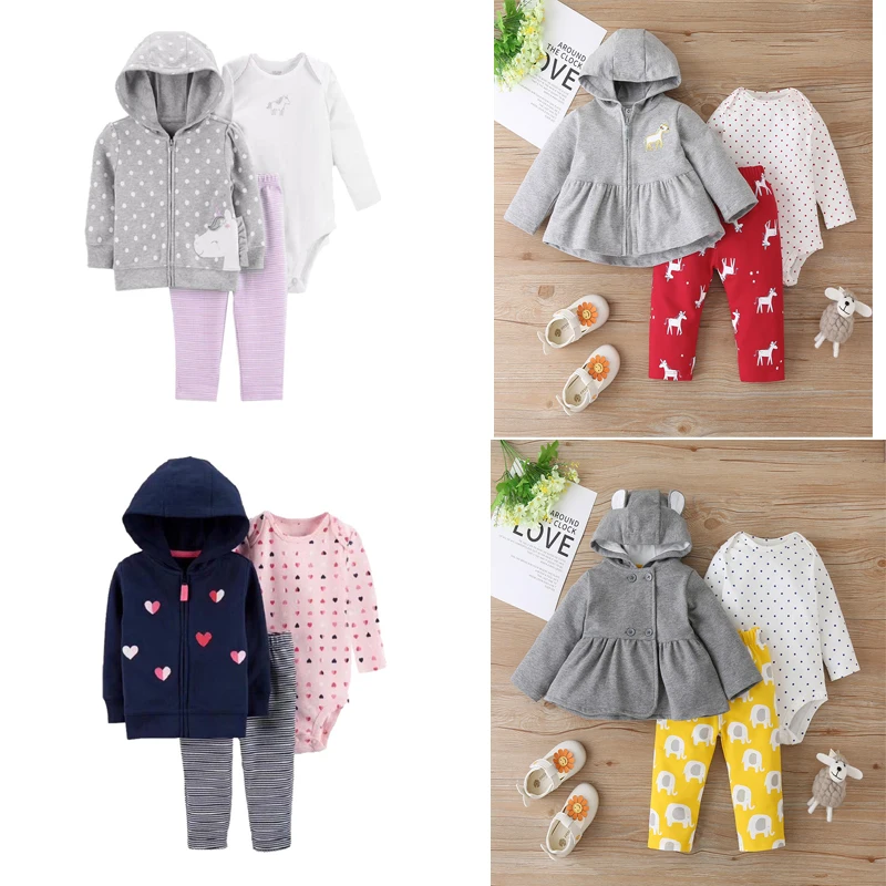 baby girl clothes winter long sleeve hooded coat+dot romper+pants 2020 newborn baby boy clothing unisex new born outfits zipper 