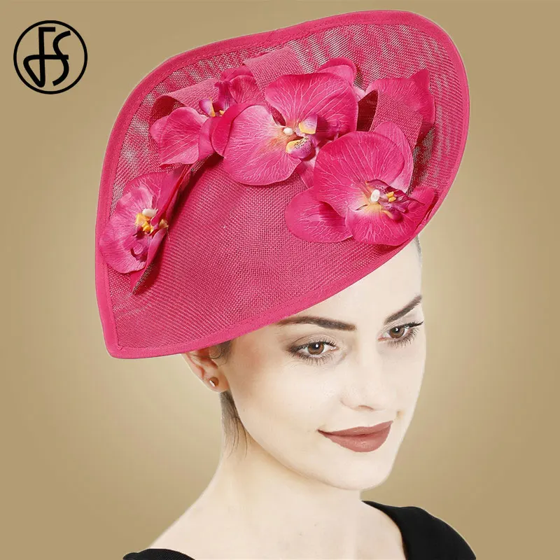 

FS Womens Sinamay Fascinator Cocktail Party Hat Wedding Big Flower Large Kentucky Derby Hats For Church Dress Fedoras