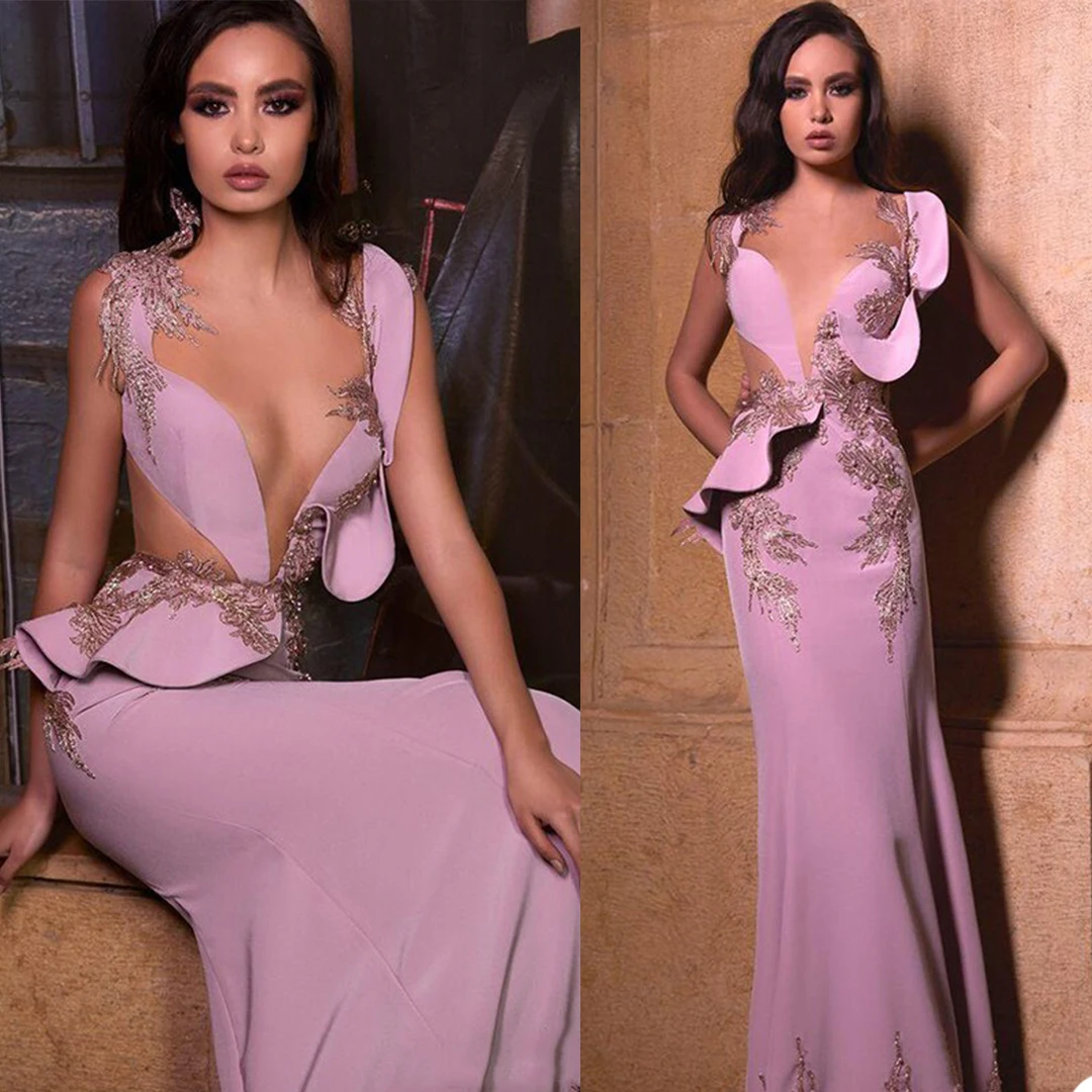 

Ярко-розовые платья знаменитостей Shealth длиной до пола с глубоким V-образным вырезом, пикантные длинные официальные платья с аппликацией и оборками на красной ковровой дорожке