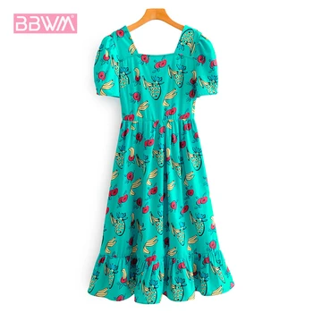 

Party Collar Pineapple Banana Printed Leisure Holiday Sweet Female Dress Bohemian Beach Chic Women's Dress