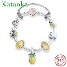 Летний тропический ананас фрукты 925 пробы серебряный желтый серии кулон браслет модный браслет ювелирные изделия