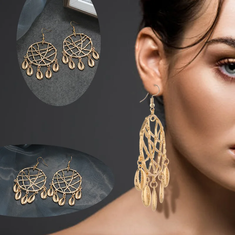 Conchas concha de Bohemias de gran círculo, pendientes de moda para mujer, accesorios de joyería con forma de gota| - AliExpress