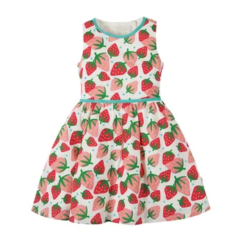 

New style boutique high quality cotton strawberry sleeveless kids girl summer dress