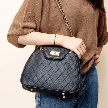 

Newest Women Genuine Leather Crossbody Bag 2020 Fashion Soft Handbags Luxury Designer Purses Ladies Chain Shoulder Bag Black