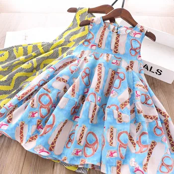 

2020 Summer Girls Printed Pattern Wavy Striped Vest Dress Children's Clothing Wholesale