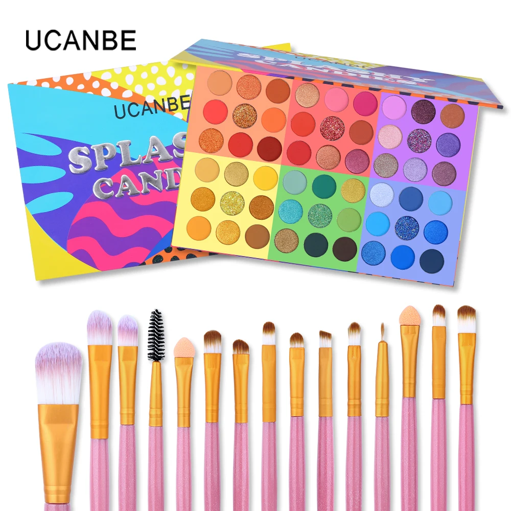 UCANBE Splashy Candies Eyeshadow Palette with 15pcs Makeup Brushes