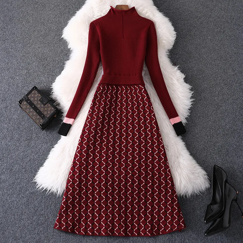 Женское осенне-зимнее платье, женская одежда, модное дизайнерское Полосатое Повседневное трикотажное платье-свитер с высоким воротом, Vestidos