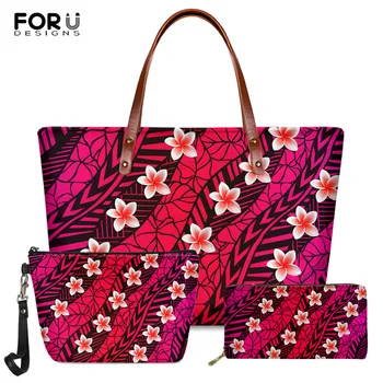 

FORUDESIGNS New Arrival Female Large Capacity Shoulder Bag Hawaiian Tribal Polynesian Plumeria Pattern Luxury 3set Handbag Mujer