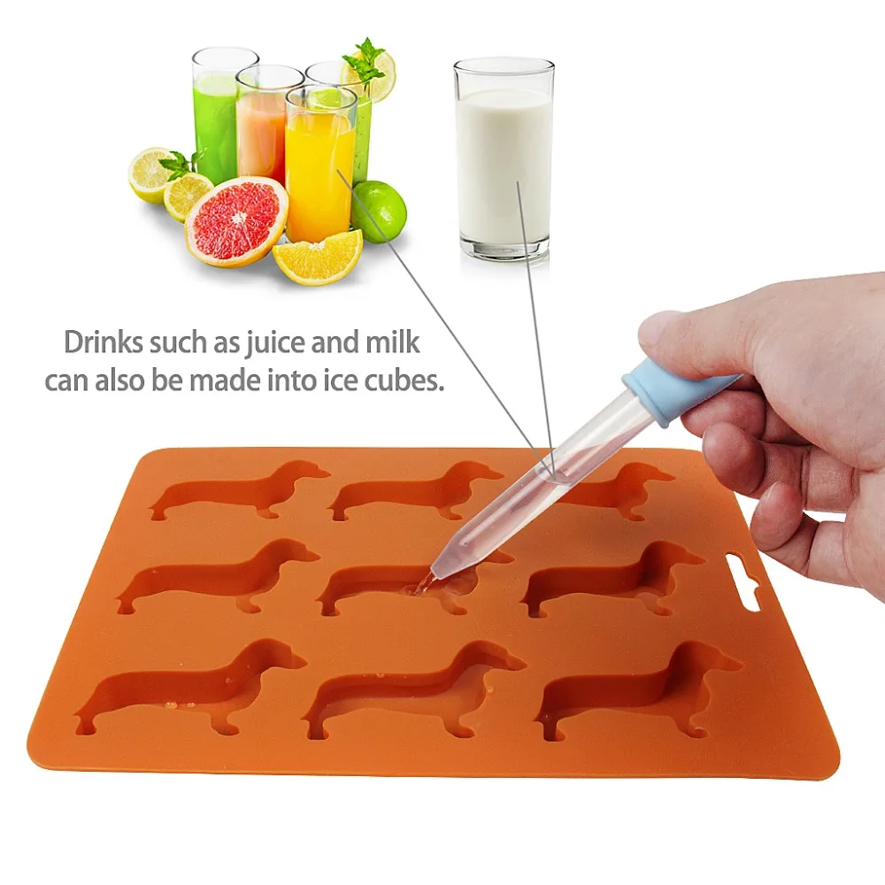 Silicone Ice Mold Tray,Orange Animal Modeling Ice Making Mold,9 Puppy Model Mold Equipped With A Dropper Gift (5)