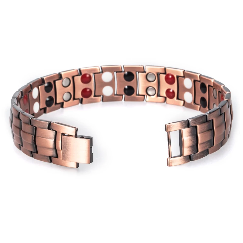 Hottime Double Row 4 IN 1 Bio Elements Energy Magnetic Bracelet Men's Fashion Healing 99.95% Pure Copper Bracelets Bangles