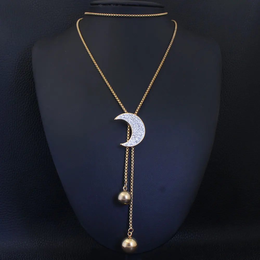 Newest Wholesale Adjustable Long 850mm Stainless Steel Jewelry Fashion Gold Color Sweater Chain Necklace For Women NEIZZAABE |