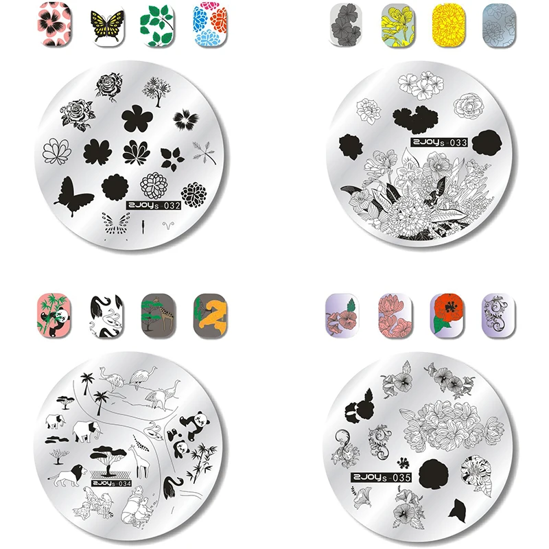 

1pc Round 5.6cm Nail Template With Board Stainless Steel Nail Image Art Stencil Sticker Template Rose Butterfly Animal Templates