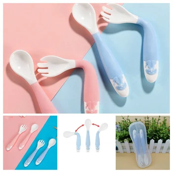 

Baby Utensil Spoon Fork Set With Travel Safe Case Toddler Bendable Feeding Supplement Training Spoon Baby Feeding Accessories