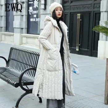

[EWQ] 2020 Spring Autumn New Long Length High Street Thick Loose Full Sleeve Hooded Solid Large Size Women's Cotton Coat TX957