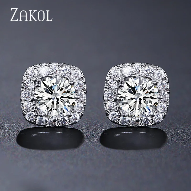 Горячая Распродажа прозрачные круглые серьги гвоздики ZAKOL с кубическим