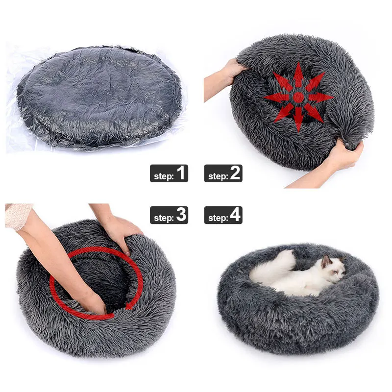 HOOPET Round Plush Cat Bed House Soft Long Plush Cat Bed Round Pet Dog Bed For