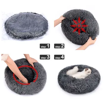HOOPET Round Plush Cat Bed House Soft Long Plush Cat Bed Round Pet Dog Bed