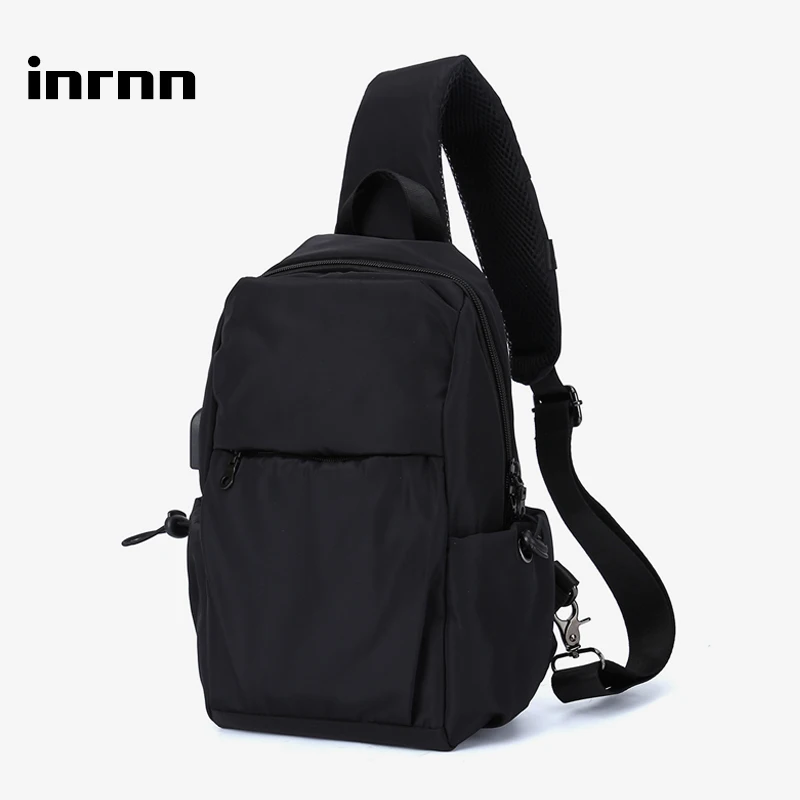 

inrnn Men Waterproof Shoulder Bag Fashion Crossbody Bags for Teenager USB Charging Messenger Chest Bag Short Trip Male Sling Bag