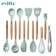 11 шт антипригарный силиконовый набор кухонных принадлежностей деревянная ручка ложка лопатка Черпак кухонные инструменты термостойкая кухонная утварь