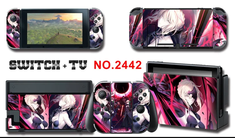 1set New Cute Anime Full Body Sticker for NS Switch Protective Cover Skin Colorful Art for Game Console Joy-Con Controller Decor