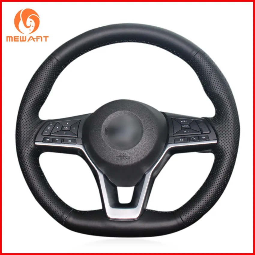 Mewant Black Genuine Leather Black Suede Car Steering Wheel Covers For