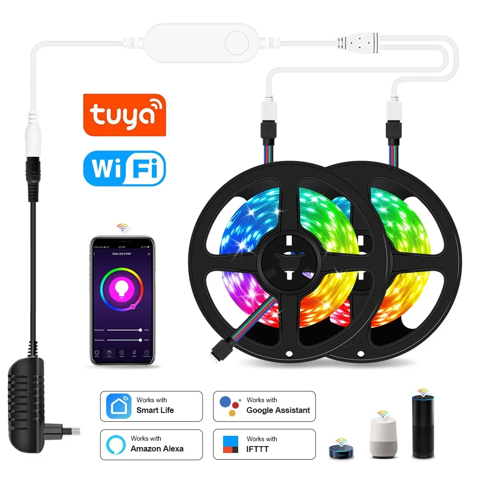 С Alexa Google Tuya Wi-Fi умная Светодиодная лента светильник 5050 светодиодный s цветная (RGB)