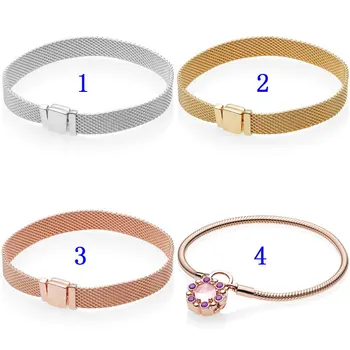 

Rose Gold Shine Woven Mesh Reflexions Heraldic Radiance Bracelet Fit Europe Bangle 925 Sterling Silver Bead Charm DIY Jewelry