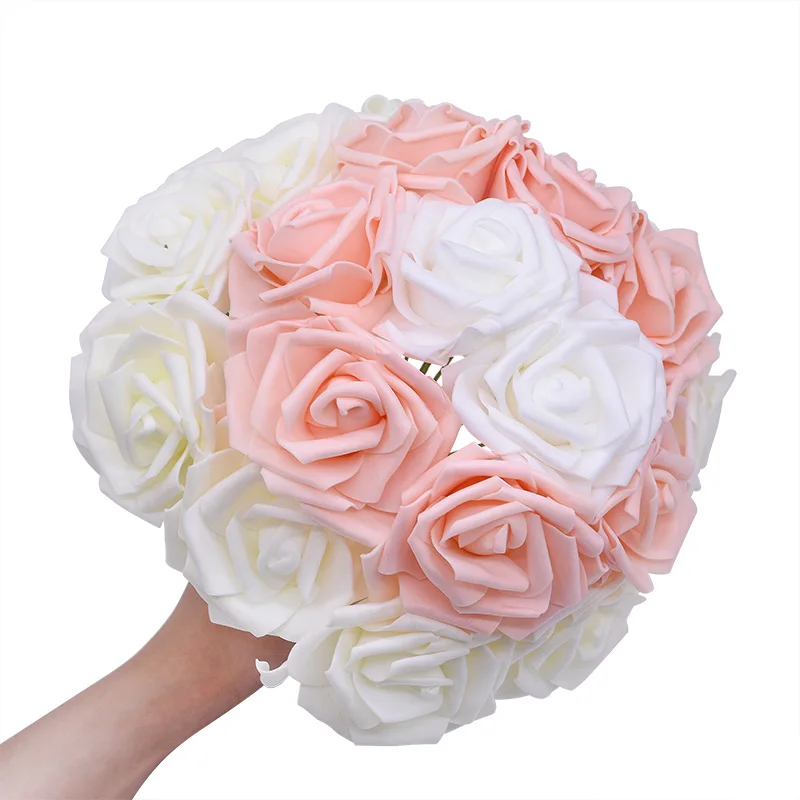 10 Pale Pink And White Foam Flower Heads 